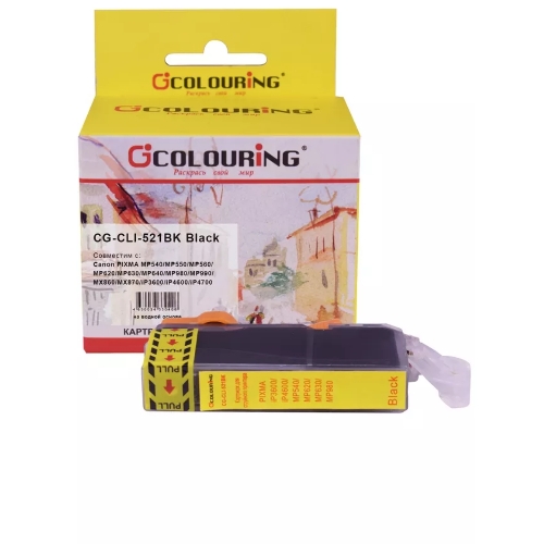 Картридж струйный Colouring CG-CLI-521BK черный с чипом водный (9 мл) для Canon IP3600/IP4600/MP540/MP620/MP630/MP980