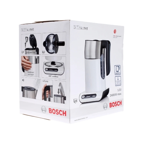Чайник электрический Bosch TWK8611P 1.5 л, 2400 Вт, белый/серебристый (корпус: нержавеющая сталь)