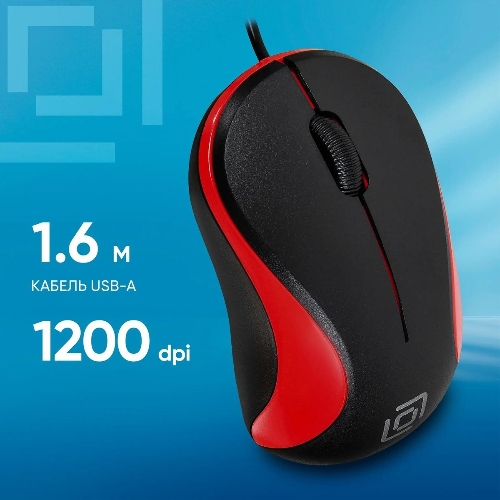 Мышь проводная Oklick 115S черный/красный, 1200 dpi, USB, кнопки - 3