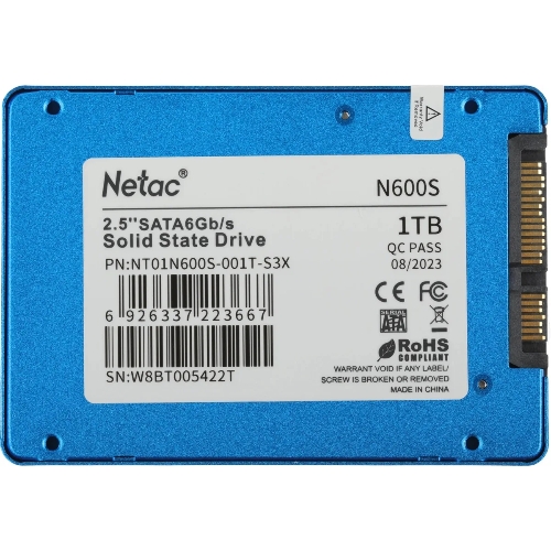 Накопитель SSD Netac N600S, 1Tb, SATA III, 2.5