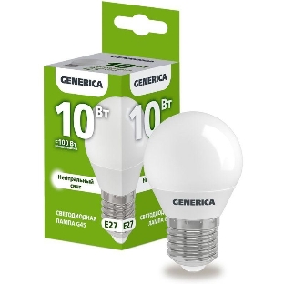 Лампа cветодиодная LED G45 IEK LL-G45-10-230-40-E27-G шар 10Вт 230В 4000К E27 GENERICA