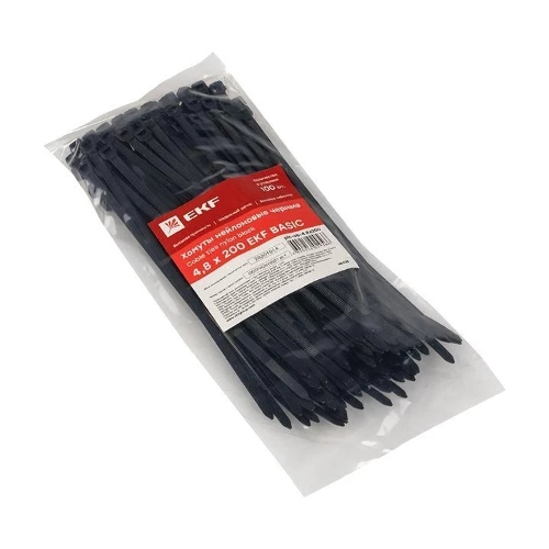Хомут нейлоновый EKF plc-cb-4.8x200 черный (4,8х200) (100 шт.) EKF Basic