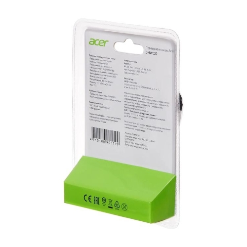 Мышь проводная Acer OMW020 черный, 1600 dpi, USB, кнопки - 4