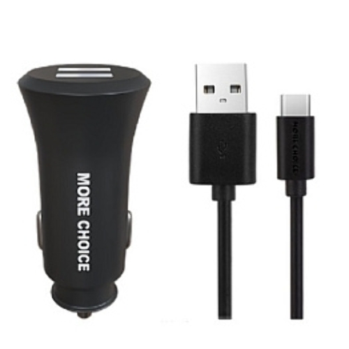 Автомобильная зарядка (от прикуривателя) MORE CHOICE (4627151192147) AC23a АЗУ 2USB 2.4A для Type-C черный