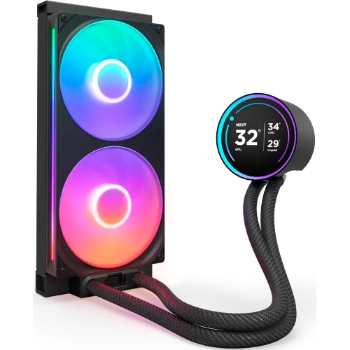 Система жидкостного охлаждения для ПК/Water Cooling System NZXT Kraken Elite 280 RGb (250W, 280мм, LED temp., Black/Fans: 2x140мм, 98.61CFM, 34.5dBA, 2000RPM/Pump height 65мм, 2800RPM, Rad thickness 27мм/S: 1851, 1700, 1200, 115X, AM5, AM4)