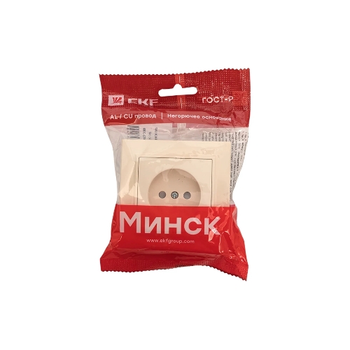 Розетка EKF Минск ERR10-022-200 1-м СП 10А IP20 без заземления, с защитными шторками, бежевый