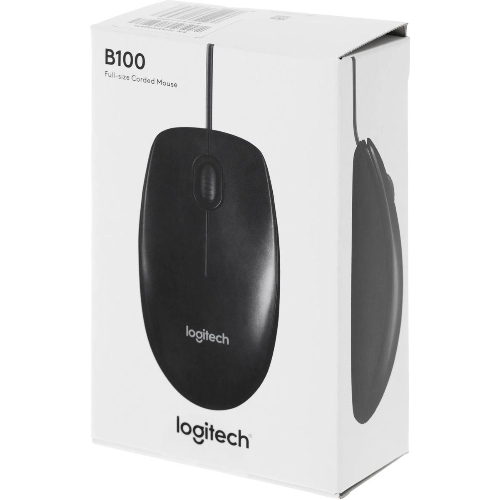 Мышь проводная Logitech B100 черный, 1000 dpi, USB, кнопки - 3