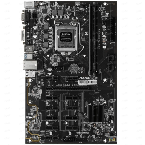 Материнская плата AFOX AFB250-BTC12EX, LGA 1151, Intel B250, 2xDDR4, 4xSATA, 1xPCIe 3.0 x16, 11xPCIe x1, 1xDVI-D, 1xVGA, 1x 100Mb LAN, 2xUSB-A 2.0, 2xUSB-A 3.2 Gen 1, ATX