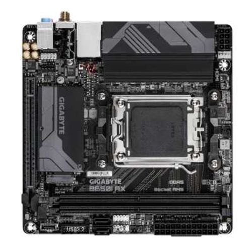 Материнская плата GIGABYTE B650I AX, AM5, AMD B650, 2xDDR5, 2xSATA, 1xM.2, 1xPCIe 4.0 x16, 1xHDMI, 1xDP, 1x2.5Gb LAN, Wi-Fi 6E, Bluetooth 5.3, 1xUSB-C 5Gbps, 1xUSB-A 5Gbps, 3xUSB-A 2.0, 3x3.5 мм, 7.1, ITX