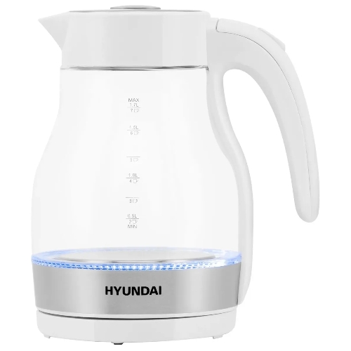 Чайник электрический Hyundai HYK-G3802 1.7 л, 2200 Вт, белый/серебристый (корпус: стекло)