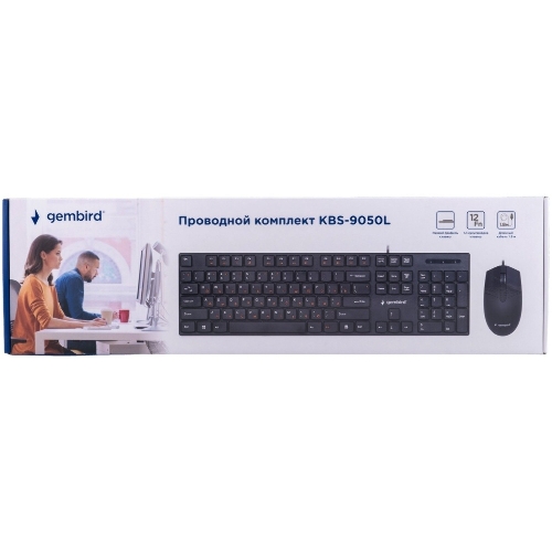 Комплект клавиатура+мышь Gembird KBS-9050L проводной, USB, 1000 DPI, чёрный