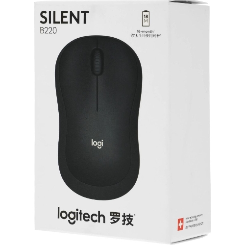 Мышь беспроводная Logitech B220 Silent черный, 1000 dpi, радиоканал, USB, кнопки - 3