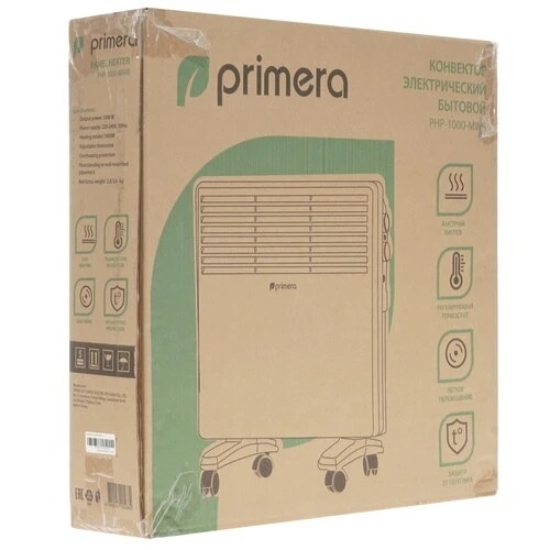 Конвектор электрический Primera PHP-1000-MWB, белый, 1000 Вт, 15 м2, термостат