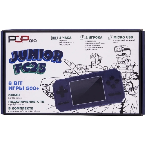 Портативная игровая консоль PGP AIO Junior FC25c синяя (500 игр, 8 Bit, 3.0 " HD, Micro USB, 850 мAч, microSD, AV)
