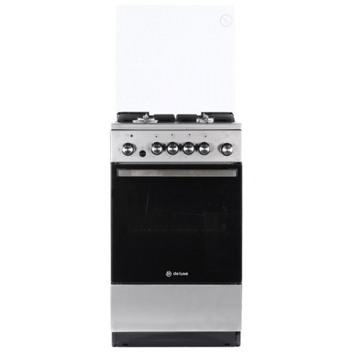 Плита комбинированная De Luxe 5040.41ГЭ (КР) ЧР-010 нержавеющая сталь, конфорок 4 шт, духовка 46 л, 50 см x 85 см x 50 см