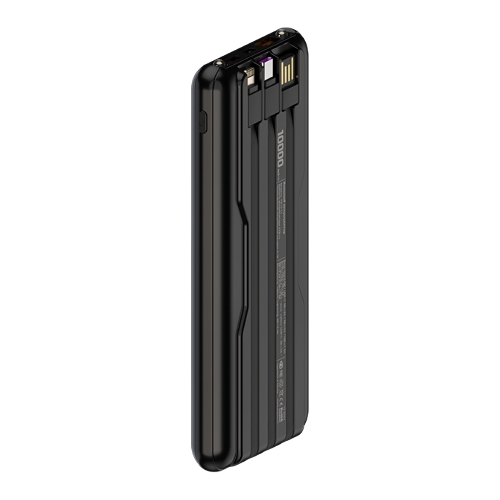 Внешний аккумулятор Maxvi PB10-11 10000 мАч черный 3A, встроенные кабели USB A/Type-C/Lightning