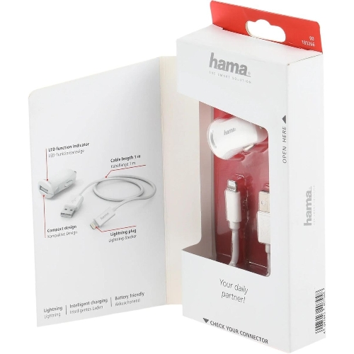 Комплект зарядное устройство Hama H-183266 2.4A для Apple кабель Apple Lightning белый