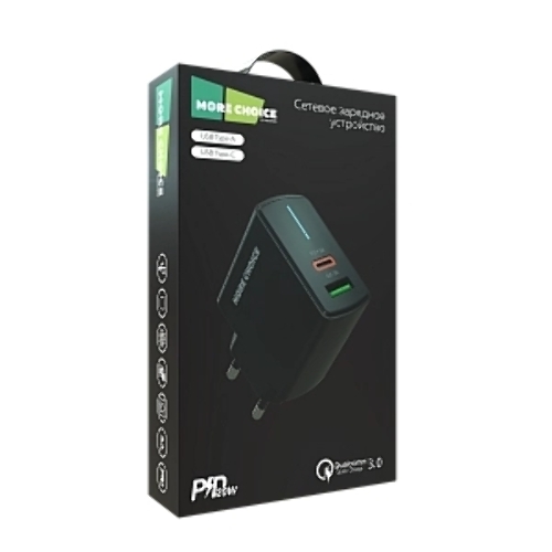 Сетевое зарядное устройство MORE CHOICE NC61 СЗУ 1USB+1USB-C 3.0A PD 20W+QC3.0 быстрая зарядка черный