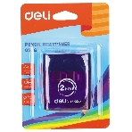 Точилка для карандашей ручная Deli E0526, 2 отверстия, пластик, ассорти блистер