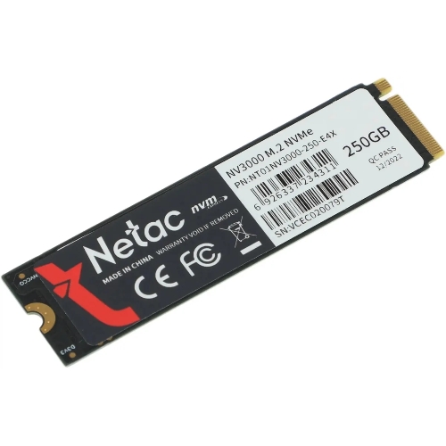 Накопитель SSD Netac NV3000, 250Gb, PCIe 3.0 x4, M.2 2280, NVMe, R/W 3000/1400