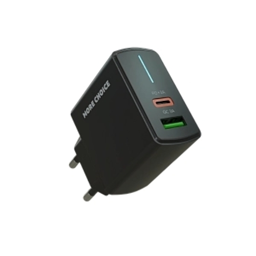 Сетевое зарядное устройство MORE CHOICE NC61 СЗУ 1USB+1USB-C 3.0A PD 20W+QC3.0 быстрая зарядка черный
