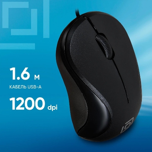 Мышь проводная Oklick 115S черный, 1200 dpi, USB, кнопки - 3