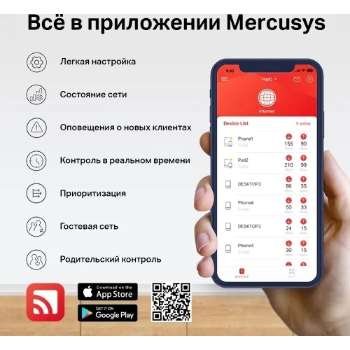 Двухдиапазонный роутер MERCUSYS MR80X AX3000 Wi-Fi 6, до 574 Мбит/с на 2,4 ГГц + до 2402 Мбит/с на 5 ГГц,4 фиксированные внешние антенны, 3 гигабитных порта LAN, 1 гигабитный порт WAN