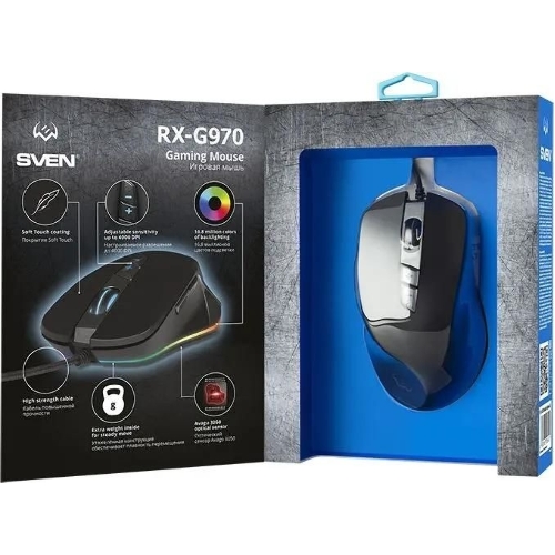 Мышь проводная SVEN RX-G970 черный, 4000 dpi, USB, кнопки - 7