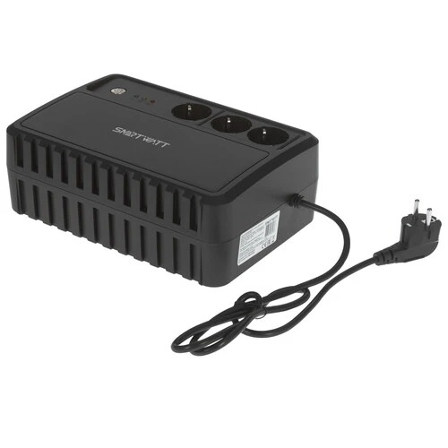 Источник бесперебойного питания SMARTWATT UPS SAFE 1000 черный, 1000/600 ВА/Вт, линейно-интерактивный, напольный, LED индикация, Shuko CEE7/4 - 3 шт.