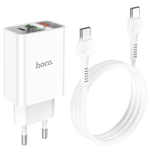 Сетевое зарядное устройство HOCO (6931474769824) C100Aaa 1USB+1Type-C 3.0A QC3.0 PD 20W, белый
