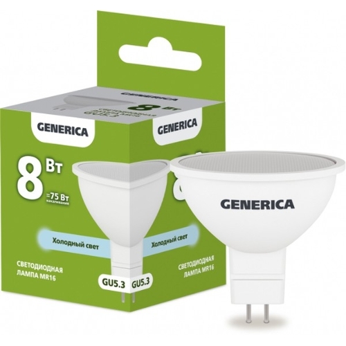 Лампа светодиодная MR16 софит 8Вт 230В 6500К GU5.3 GENERICA