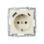 Розетка 1-местная IEK BRITE РЮш11-1-БрКр (BR-R14-16-U22-018-K10) с заземлением, с защитными шторками, 16А, с USB A+C 18 Вт, бежевый