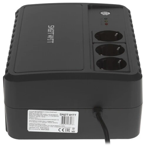 Источник бесперебойного питания SMARTWATT UPS SAFE 1000 черный, 1000/600 ВА/Вт, линейно-интерактивный, напольный, LED индикация, Shuko CEE7/4 - 3 шт.