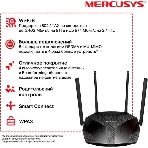 Двухдиапазонный роутер MERCUSYS MR80X AX3000 Wi-Fi 6, до 574 Мбит/с на 2,4 ГГц + до 2402 Мбит/с на 5 ГГц,4 фиксированные внешние антенны, 3 гигабитных порта LAN, 1 гигабитный порт WAN