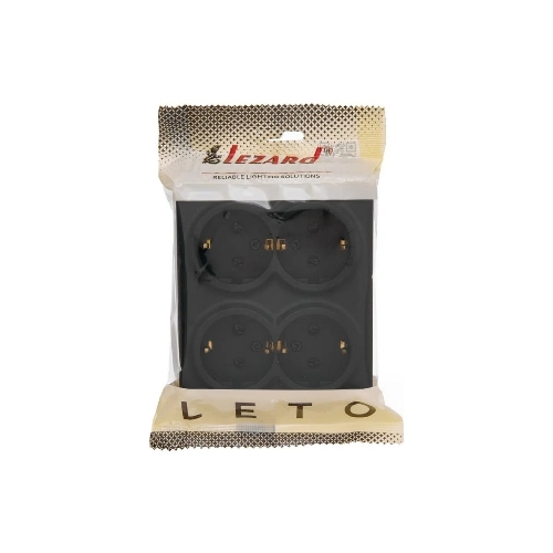 Розетка 4-мест. с заземл. LEZARD LETO 752-4200-127BDP закрытый корпус ПБТ черный бархат