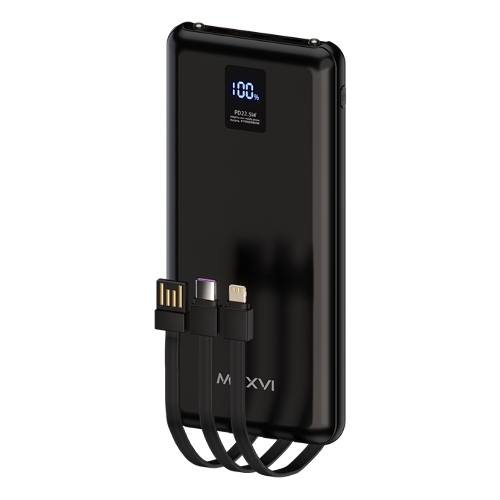 Внешний аккумулятор Maxvi PB10-11 10000 мАч черный 3A, встроенные кабели USB A/Type-C/Lightning