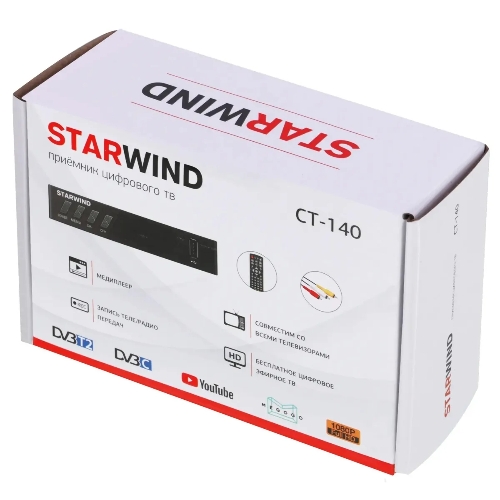 Приставка для цифрового ТВ Starwind CT-140 черный, DVB-T2, DVB-T, DVB-C, HDMI, USB 2.0 х2