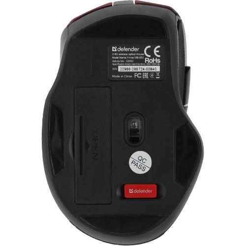 Мышь беспроводная Defender Prime MB-053 красный, 1600 dpi, радиоканал, USB, кнопки - 6
