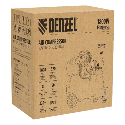 Компрессор воздушный Denzel прям. привод DCV1800/50, 1,8 кВт, 50 л, 320 л/мин
