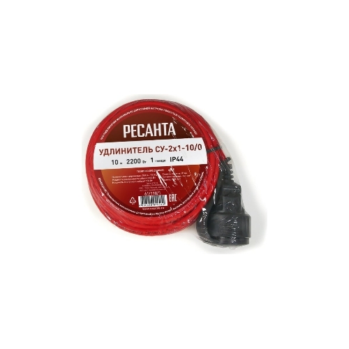 Промо_Удлинитель силовой Ресанта СУ-2х1-10/0 (IP44) (61/118/1) 2x1.0кв.мм 4розет. 40м ПВС катушка оранжевый