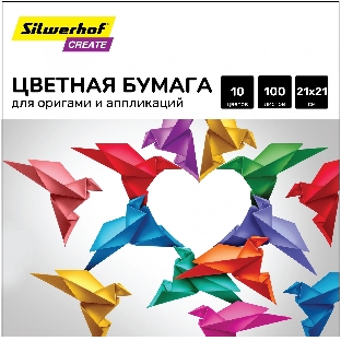 Бумага цветная Silwerhof для оригами и аппликации тонированная 100л. 10цв. Create 80г/м2 210х210мм