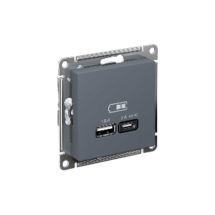 Розетка SE AtlasDesign USB A + тип-C 45W высокоскор. заряд. QC, PD, мех. грифель
