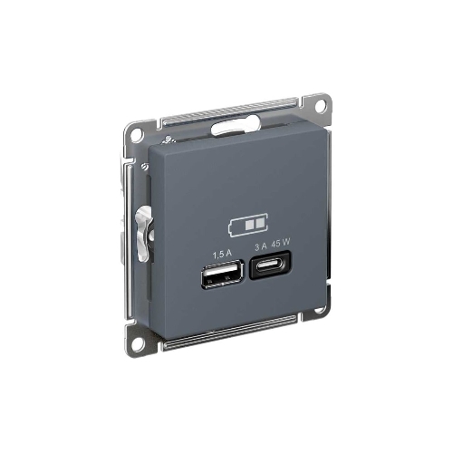 Розетка SE AtlasDesign USB A + тип-C 45W высокоскор. заряд. QC, PD, мех. грифель