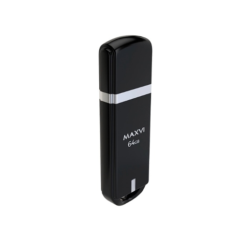 Флешка USB R/W Maxvi P3 64Gb USB 2.0 black, монолит с колпачком, ABS пластик
