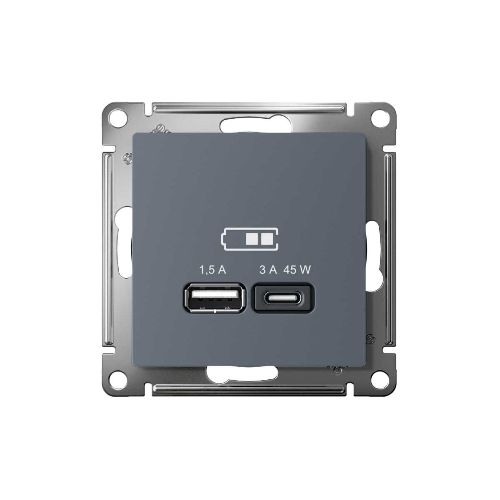 Розетка SE AtlasDesign USB A + тип-C 45W высокоскор. заряд. QC, PD, мех. грифель