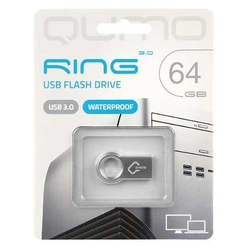 Флешка USB QUMO 64Gb Ring USB 3.0 цвет корпуса металлик(QM64GUD3-Ring)