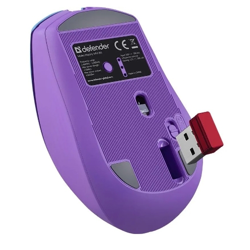 Мышь беспроводная Defender Mystery MM-301 фиолетовый, 1600 dpi, радиоканал, Bluetooth, USB, кнопки - 6