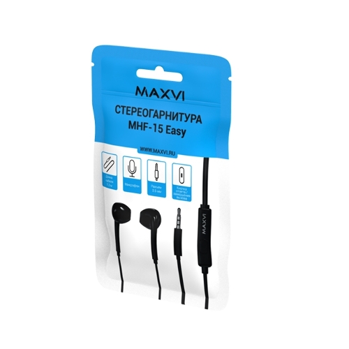 Проводные наушники Maxvi MHF-15 Easy черный, вкладыши, проводной (jack 3.5 мм), встроенный микрофон