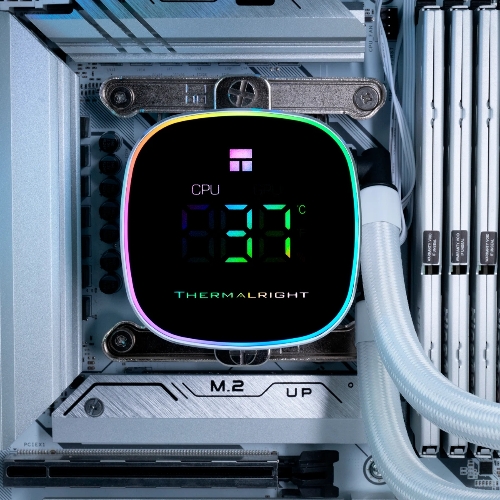 Система жидкостного охлаждения Thermalright Frozen Horizon 240 Digital (240мм, LED temp., White, ARGB/Fans: 2x120мм, 68.9CFM, 28.2dBA, 2000RPM/Pump height 53.2мм, Rad thickness 27мм/S: 1700, 1200, 1851, 115X, AM5, AM4)