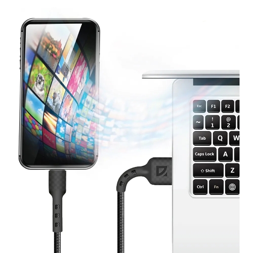 Кабель Defender F181, USB 2.0 (AM) - Type-C, 1 м, 2.4А, нейлоновая оплетка, черный.